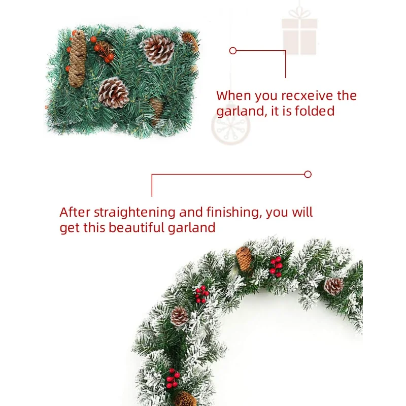 9 FT Christmas Garland with Pinecones and Red Berries