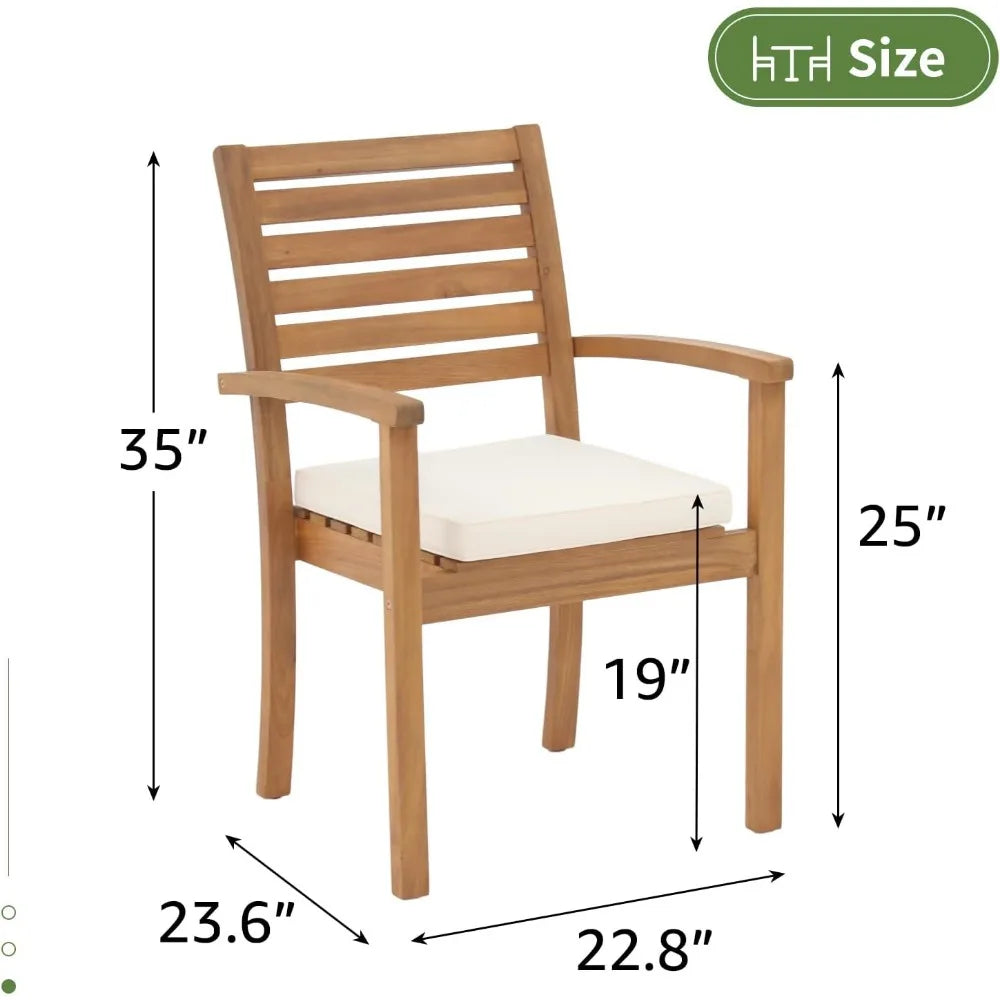 Stackable Outdoor Acacia Wooden Chairs w/Armrest & Removeable Fabric Cushion Set of 4,