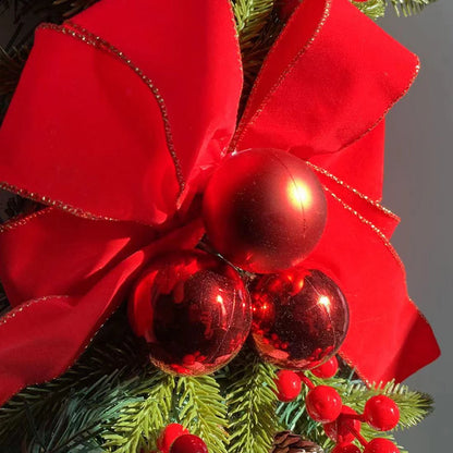 Artificial Prelit Stairway Trim with Pinecones&Bowknot Bells Christmas Decor Wreath for Stair Front Door Decoration