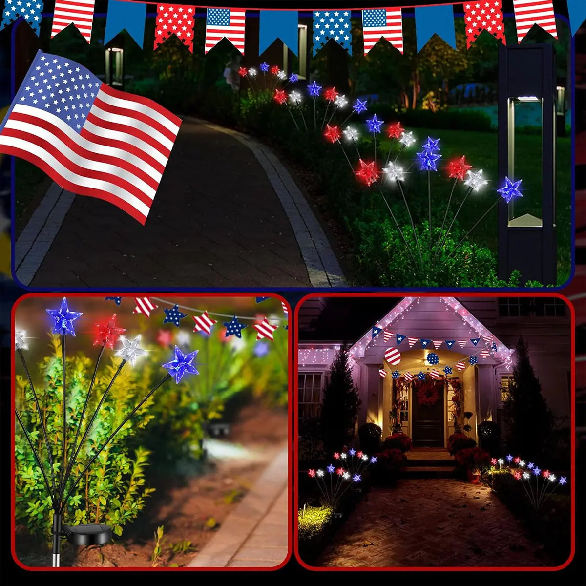 1/2pcs Solar Red White And Blue Star Stake Lights