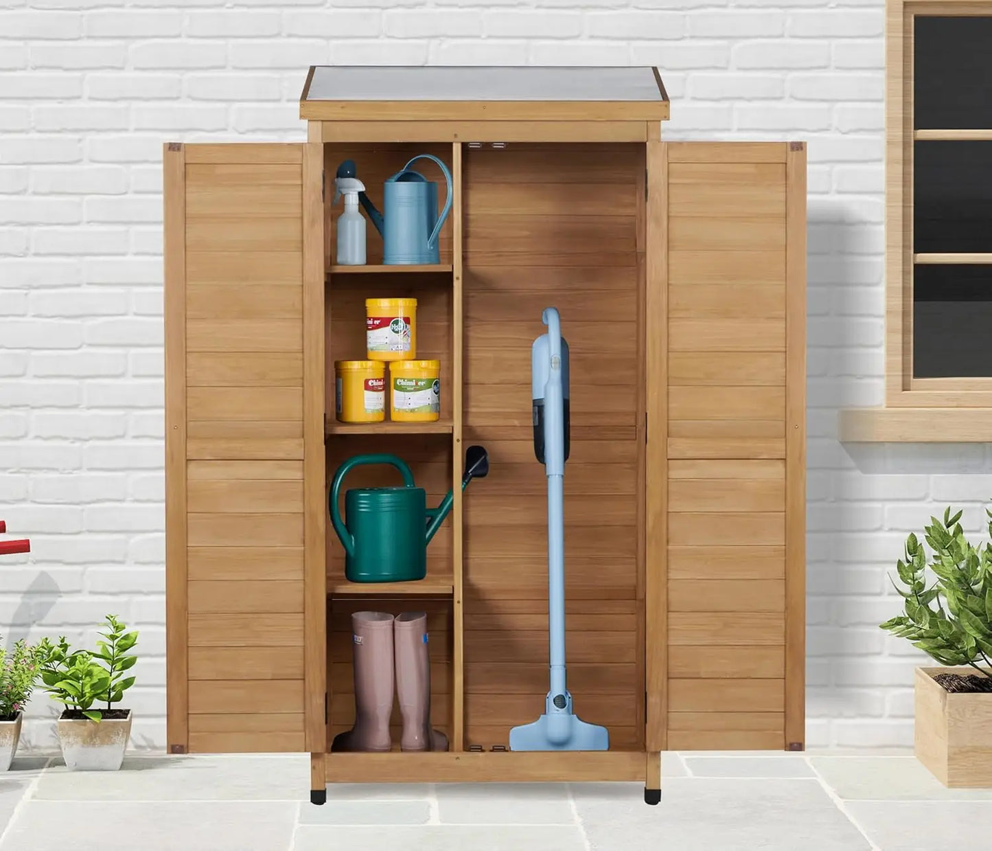 68''x33''x20'' Outdoor Wooden Storage Shed with Metal Top