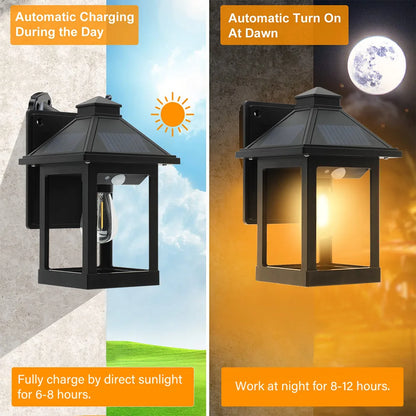 2pcs Solar Powered Wall Lanterns with 3 Modes Dusk to Dawn Motion Sensor