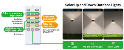 Solar Wall Lights 2 Pack with Remote, 3 Color Modes