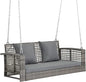 "3-Person Wicker Porch Swing with Cushion and Pillows