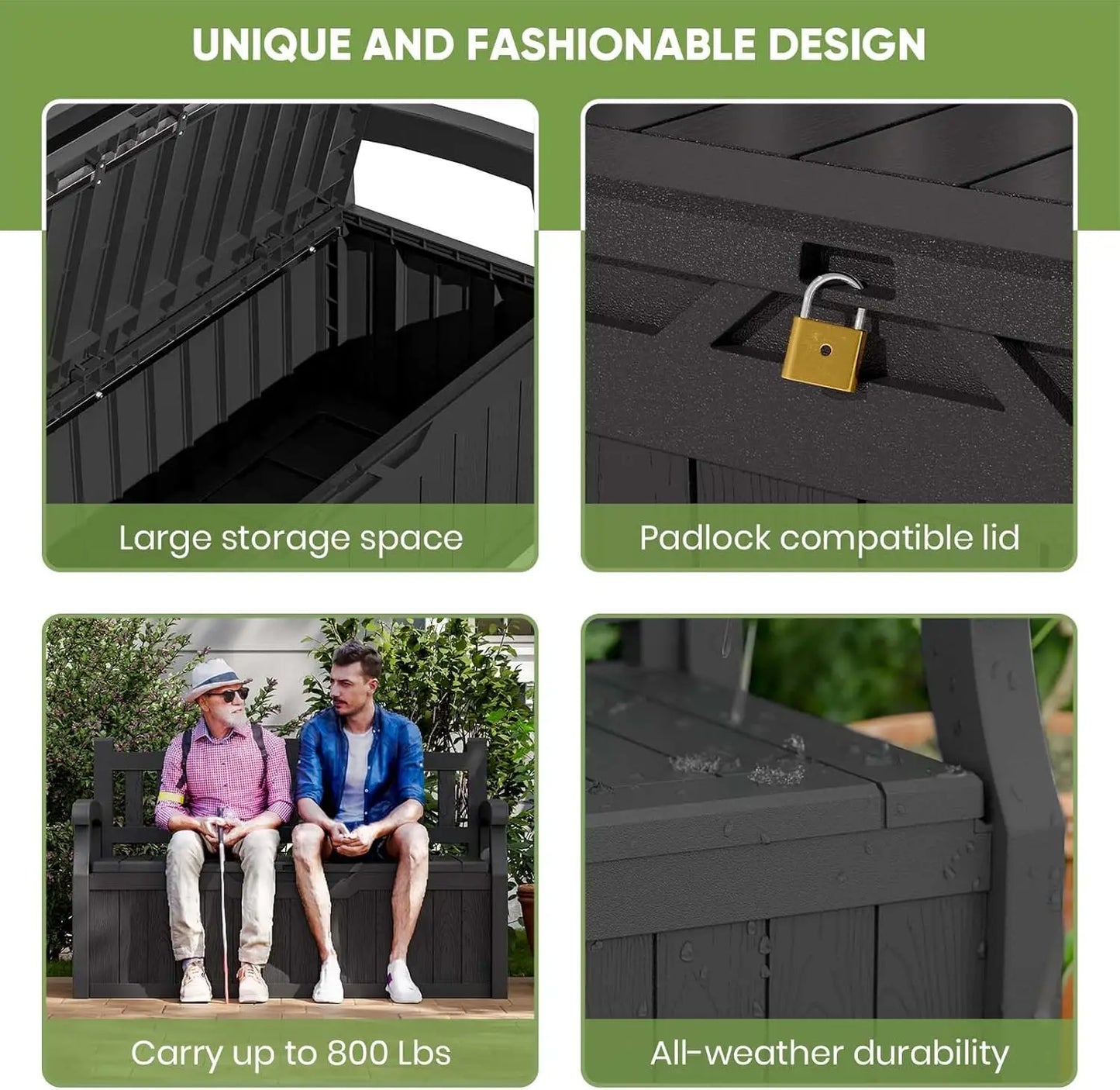 Water-Resistant 70 Gallon Plastic Deck Box Storage Bench