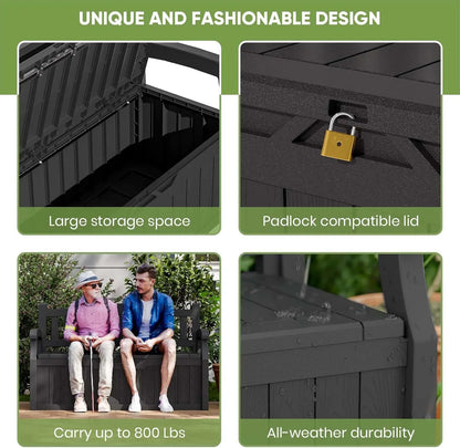 Water-Resistant 70 Gallon Plastic Deck Box Storage Bench