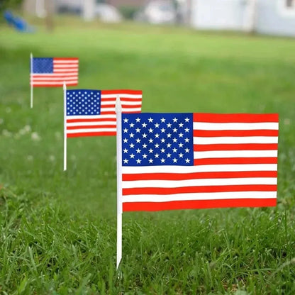 14x21cm polyester double side USA Flag with plastic pole