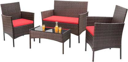 4 Pieces Outdoor Wicker Patio Furniture Set