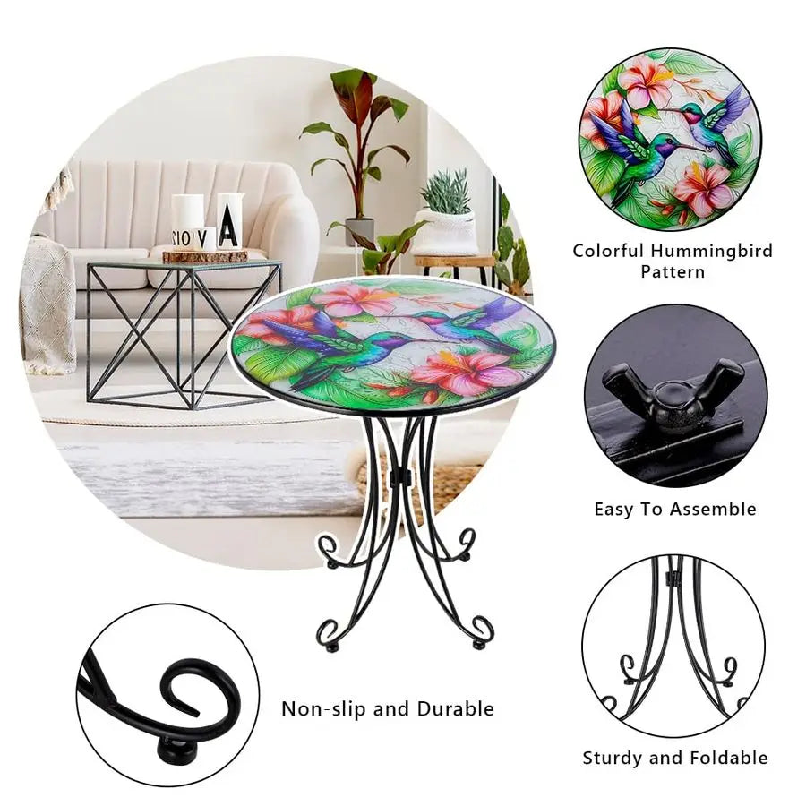 18 Inch Outdoor Glass Top Side Table