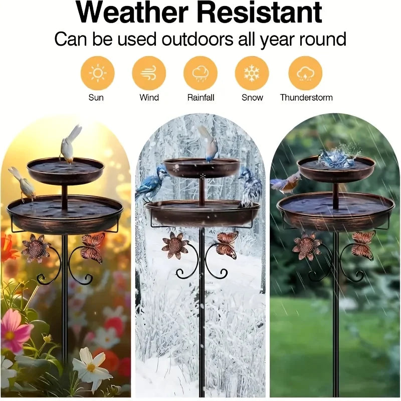 Heavy-Duty Metal Double-Layer Bird Bath