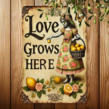 Vintage Style Love Grows Here Metal Sign