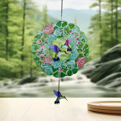 Colorful Hummingbird and Flower 3D Wind Spinner