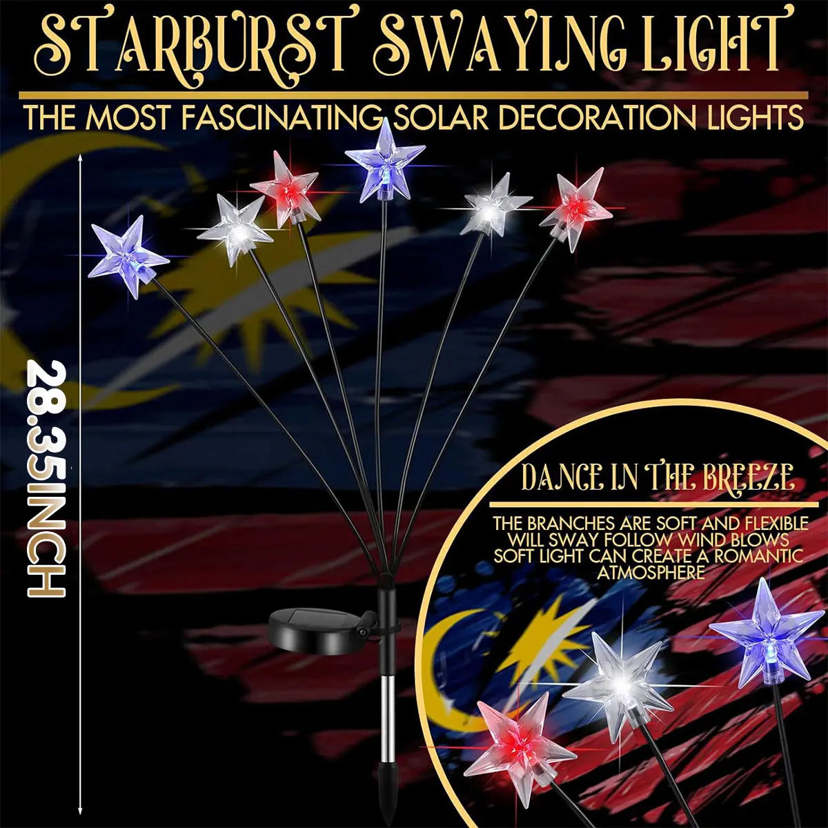 1/2pcs Solar Red White And Blue Star Stake Lights
