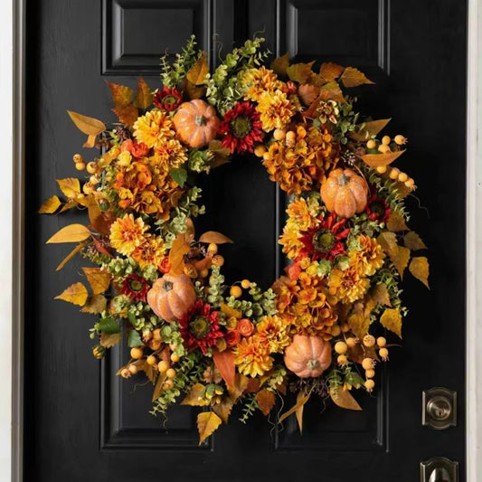 Pumpkin Fake Pine Cones Maple Leaves Wreath