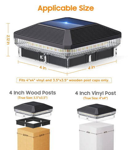 6/12 Pack Solar Post Cap Lights with 3 Modes