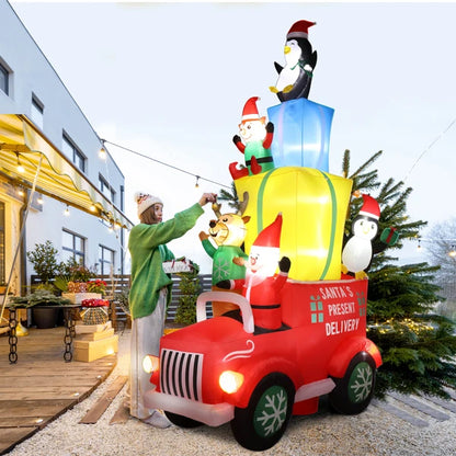 12ft LED Lights Santa Claus Driving With Gifts Inflatable