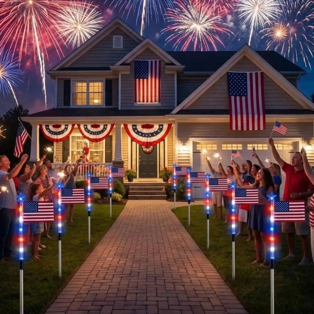 8Pcs 8 Modes Solar Waterproof LED Pathway Lights for 4th of July