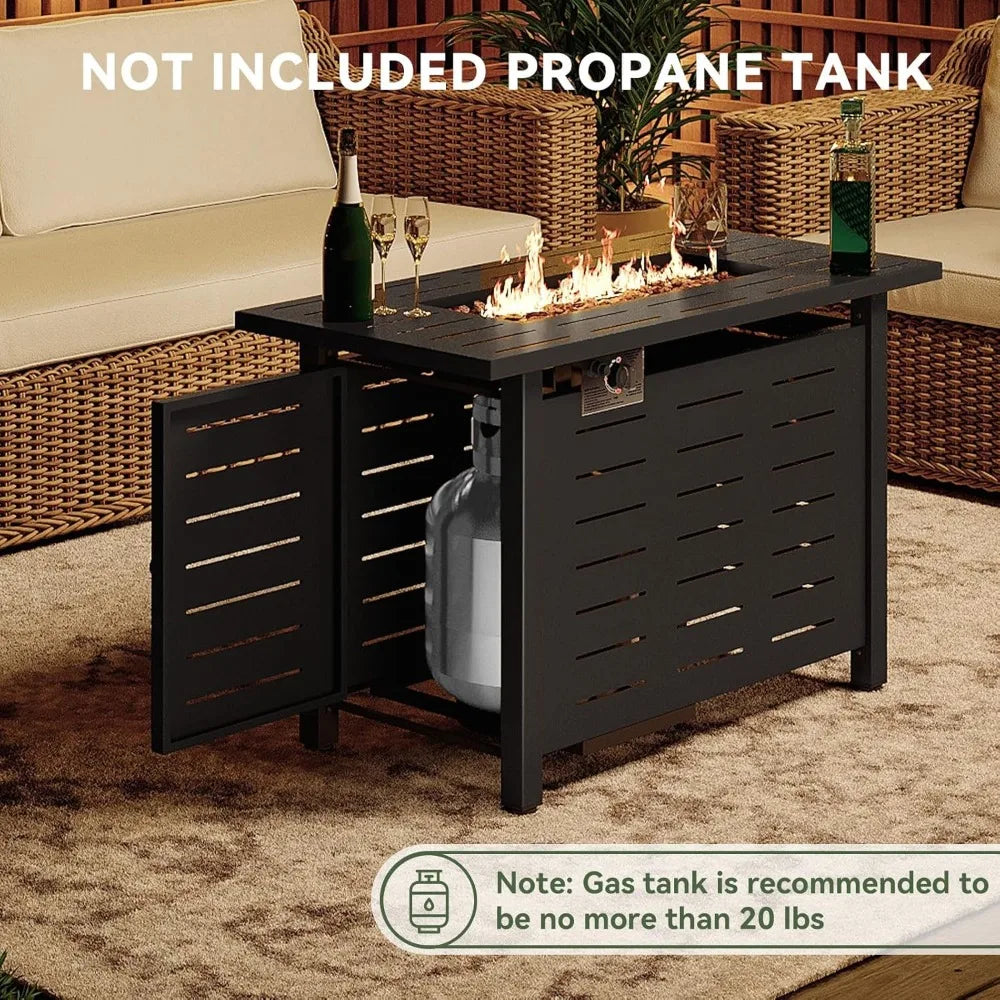 41 in Propane Rectangular Steel Fire Table with Lid and Waterproof Cover