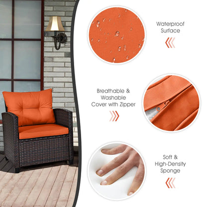 3 PCS Patio Rattan Furniture Set with Cushions