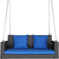 "3-Person Wicker Porch Swing with Cushion and Pillows