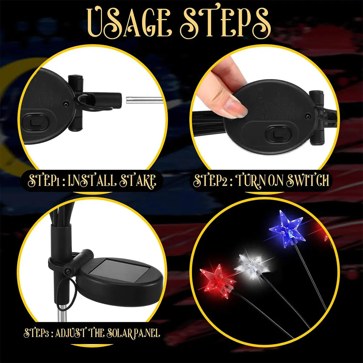1/2pcs Solar Red White And Blue Star Stake Lights