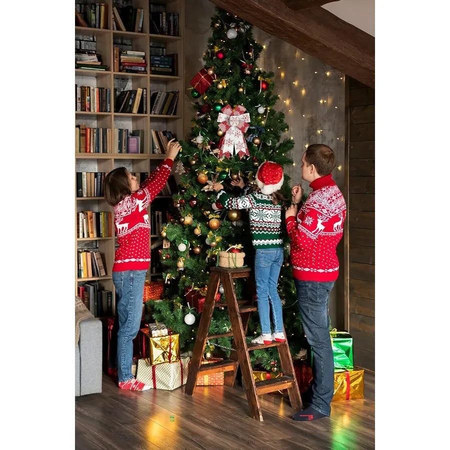 2 Pieces Christmas Glitter Red White Burlap Bows with Snowflake Design