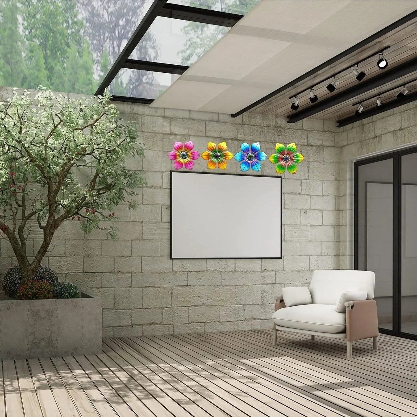 4PCS Metal Flowers Outdoor Wall Decor