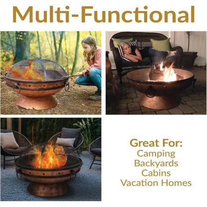 30-Inch Wood Burning Fire Pit with Poker and Screen - Copper Finish
