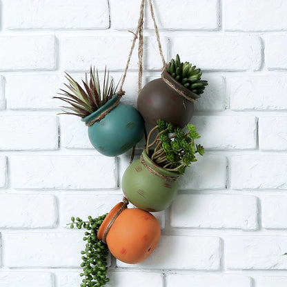 Creative Hanging Flower Pot with Jute Rope for Indoor Outdoor