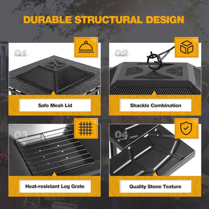 Firepit Table Metal Outdoor Fireplaces with Waterproof Cover