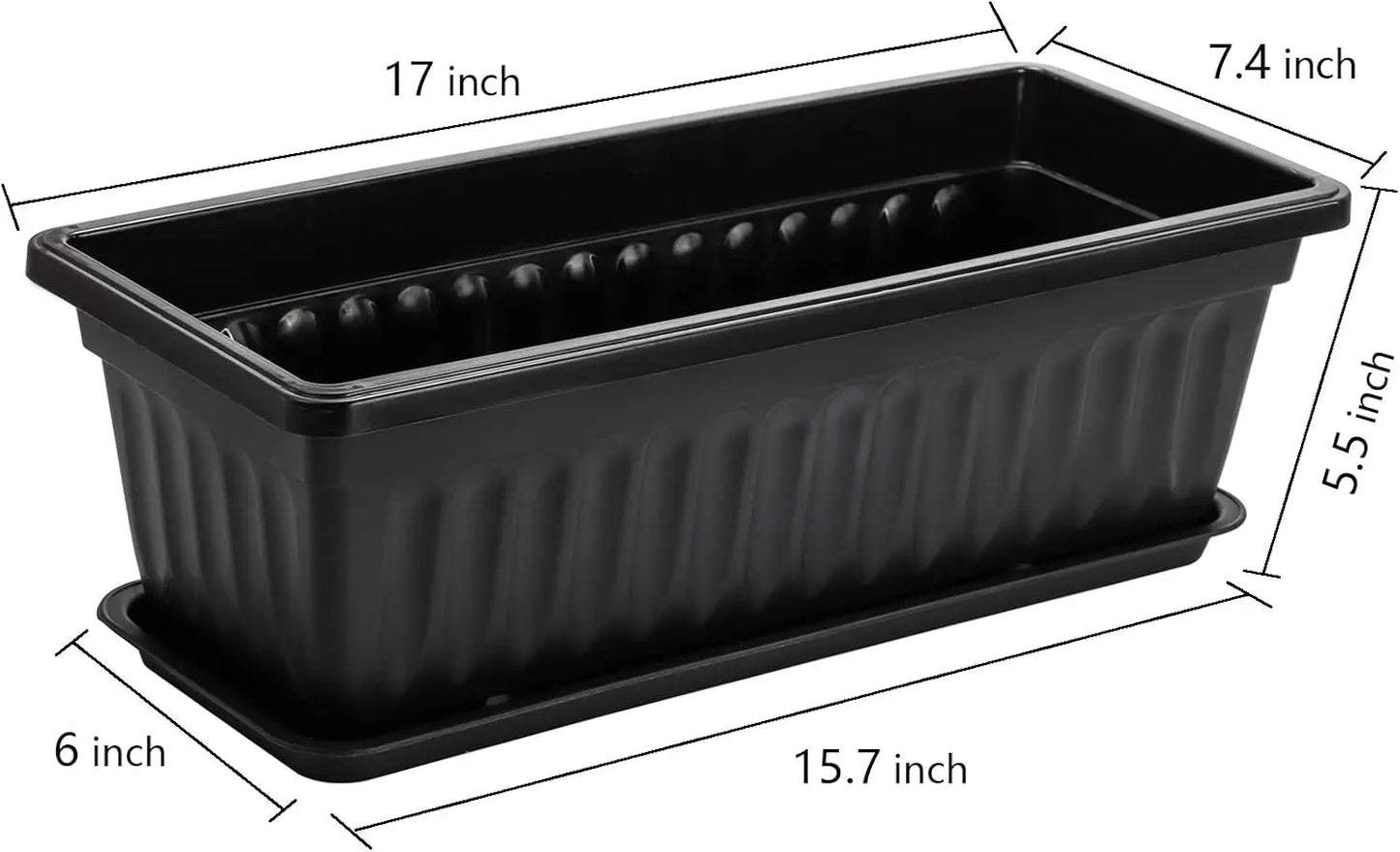 7 Pack 17 Inch Plastic Flower Box with Trays