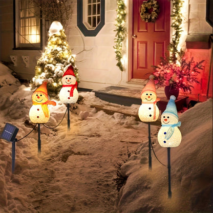 Solar-Powered Snowman Lights 4-Piece Set