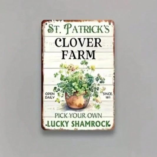 St Patricks Day Metal Sign Vintage Shamrock Wall Art Decor 8x12 Inch