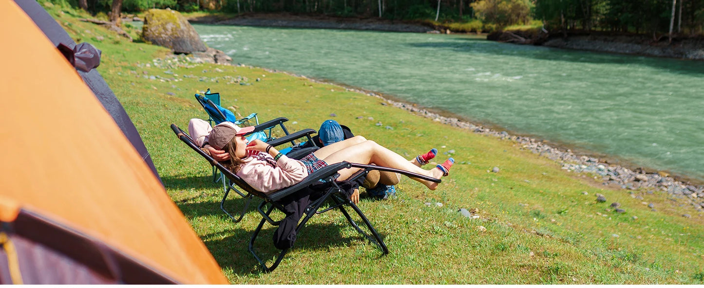 Zero Gravity Portable Recliner with Cup Holder Trays and Adjustable Pillow