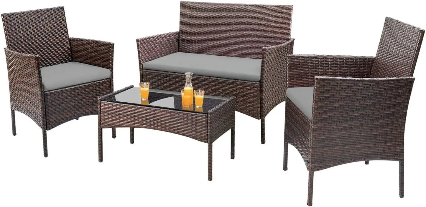 4 Pieces Outdoor Wicker Patio Furniture Set