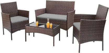 4 Pieces Outdoor Wicker Patio Furniture Set