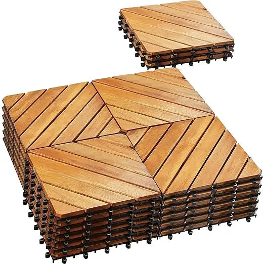 12" x 12" Solid Acacia Wood Interlocking Patio Deck Tiles