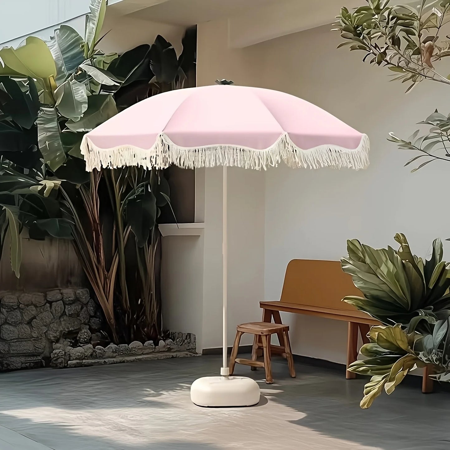 Bohemian Style Pink Adjustable Height and Frame Sun Umbrella