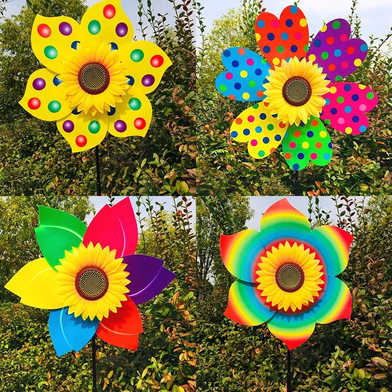 4PCS Outdoor Colorful Sunflower Wind Spinner Stake