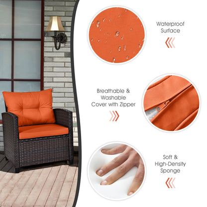 3 PCS Patio Rattan Furniture Set with Cushions