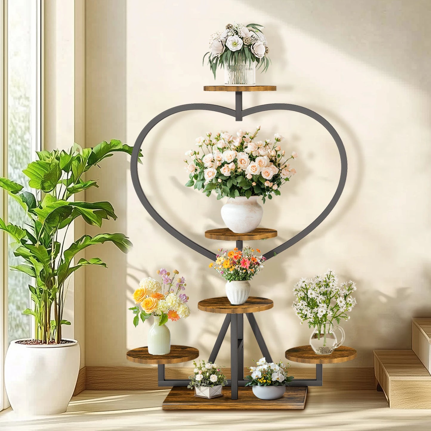 5 Tier Metal Plant Stand Heart-shape Flower Display Rack