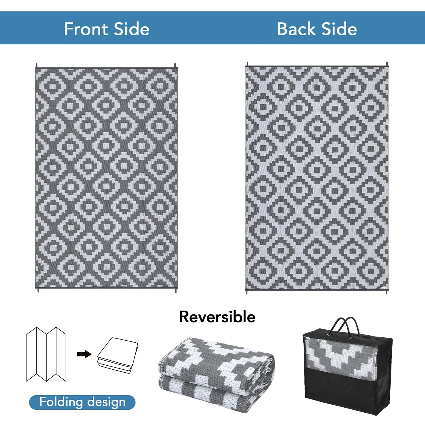 Modern Geometric Reversible Waterproof Outdoor Rug