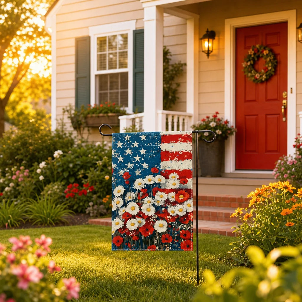 Patriotic Poppy American Garden Flag