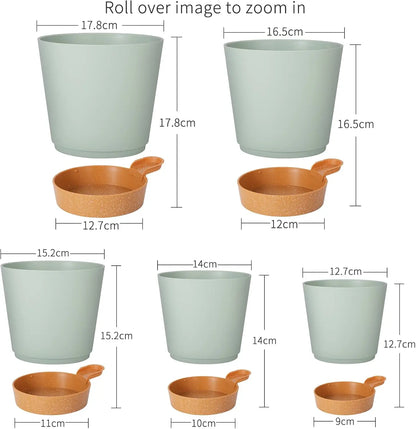 Self Watering Plant Pots 7/6.5/6/5.5/5 Inch with Drainage Holes