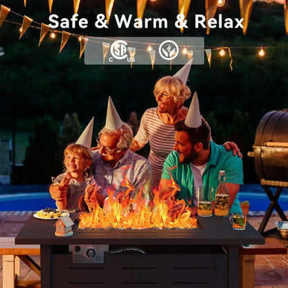 41 in Propane Rectangular Steel Fire Table with Lid and Waterproof Cover