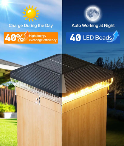6/12 Pack Solar Post Cap Lights with 3 Modes