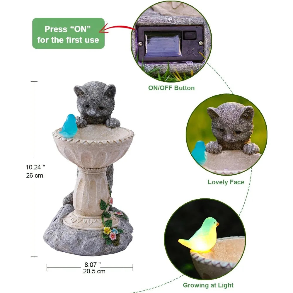 Solar Cat Statues for Bird Bath