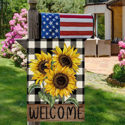 Double-Sided Sunflower & Buffalo Floral Welcome Garden Flag