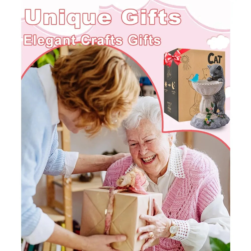 Solar Cat Statues for Bird Bath