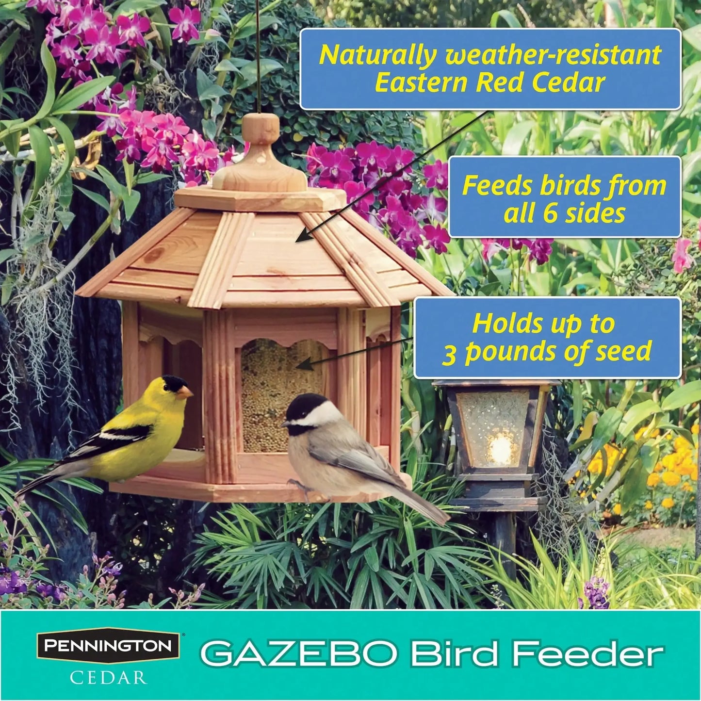 Cedar Gazebo Wild Bird Feeder w/ 3 lb Hopper Capacity